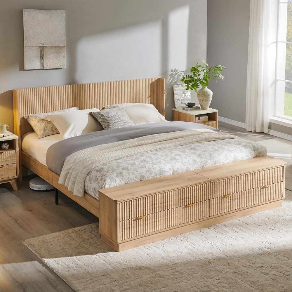 King Size Bed Frame With Storage Drawers - King Boy Yatak Çerçevesi, Depolama Banklı,