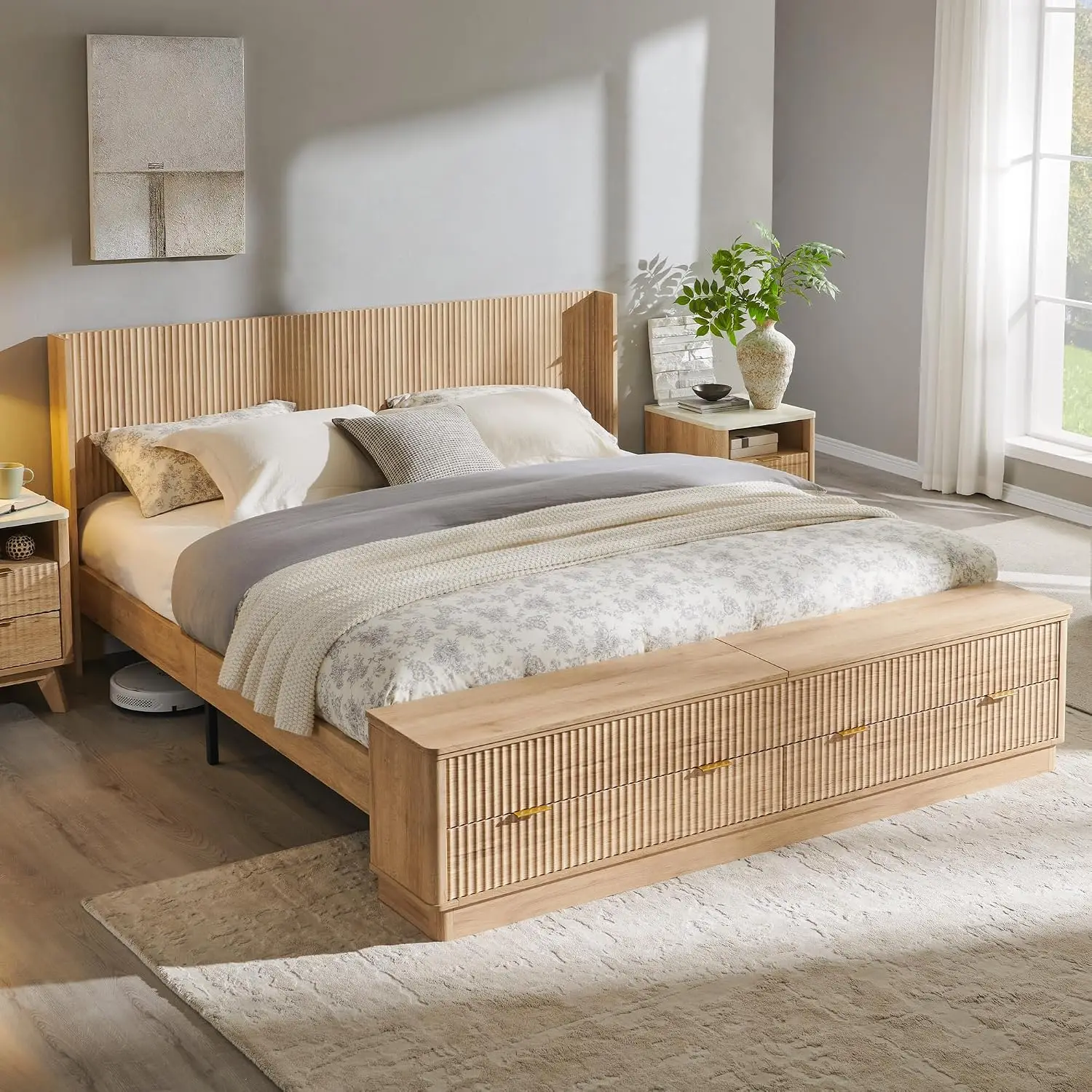 King Size Bed Frame With Storage Drawers - Kafa Tahtalı ve Depolama Banklı Oluklu