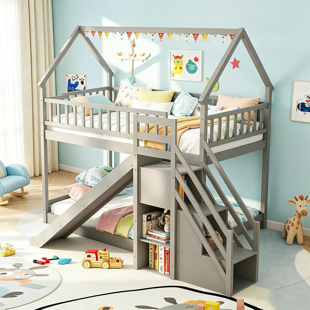 Bunk Bed With Stairs And Slide - Çift Kişilik Ranzalı Yatak, Kaydıraklı ve