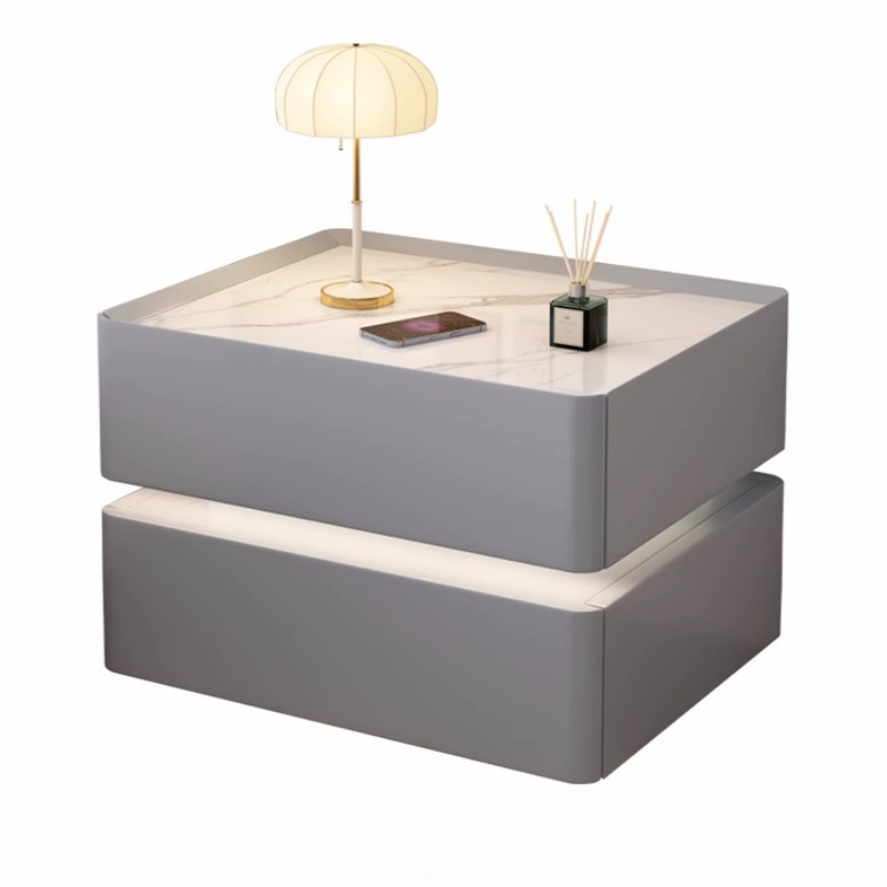 Solid Wood Nightstand 2 Drawers - Masif Ahşap Akıllı Komidin Modern Stil