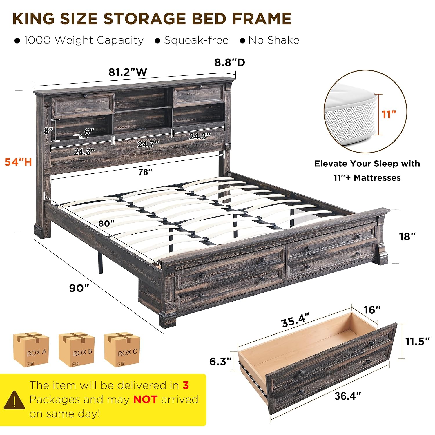 King Size Bed Frame With Storage Drawers - King Size Yatak Çerçevesi 54