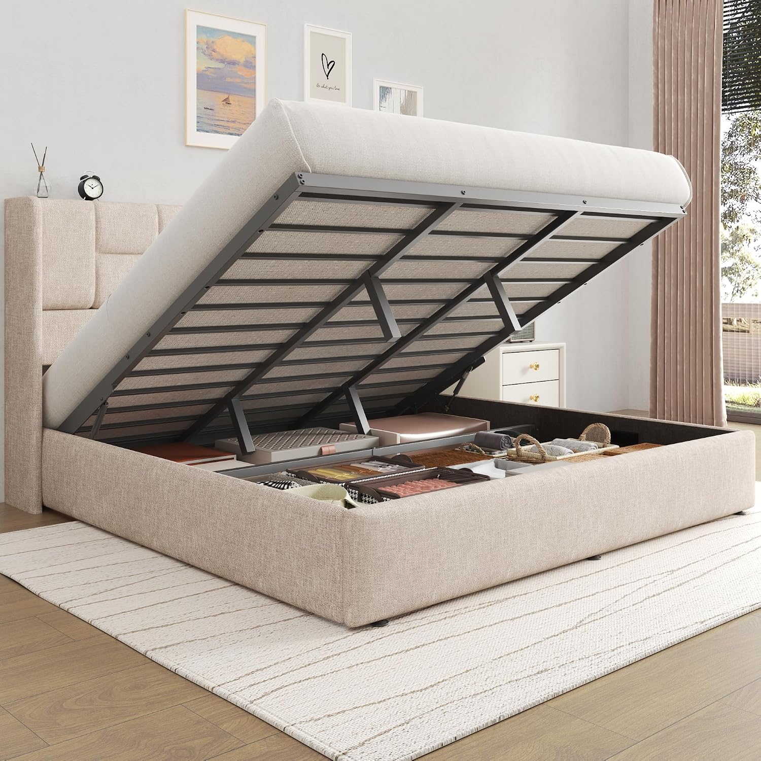 Gas Lift Storage Bed Hydraulic - King Boyutunda Yatak Çerçevesi, Hidrolik Gazlı