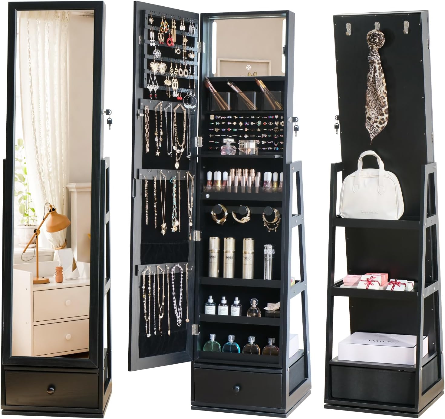 Full Length Mirror Jewelry Armoire - Tam Boy Ayaklı Mücevher Dolabı, Entegre