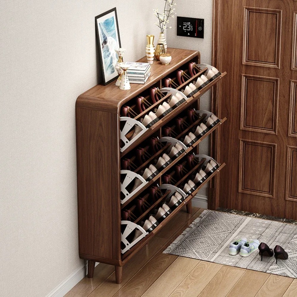 Shoe Rack Cabinet Narrow Entryway - İnce Kapaklı Ayakkabılık, Rustik Ahşap Antre