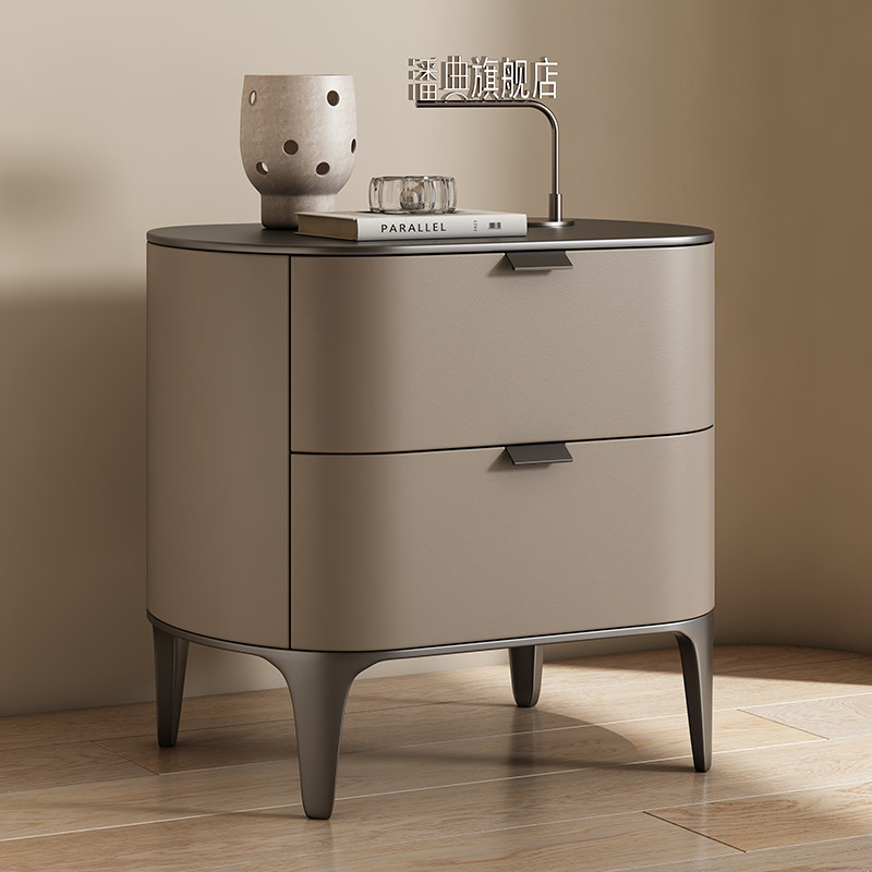 Solid Wood Nightstand 2 Drawers - Lüks Komodinler Mikrofiber Deri Mobilyalar, Masif