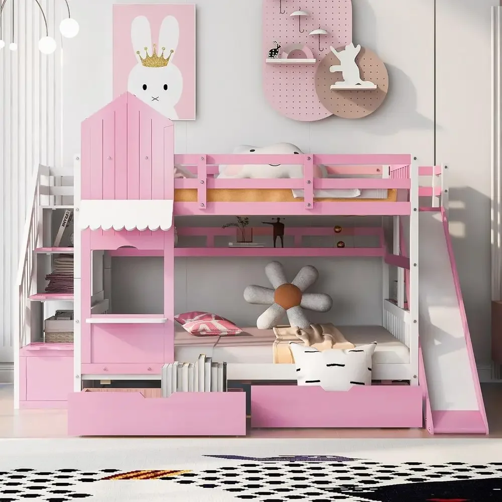 Bunk Bed With Stairs And Slide - Merdivenli, Kaydıraklı ve Saklama Çekmeceli Çocuk