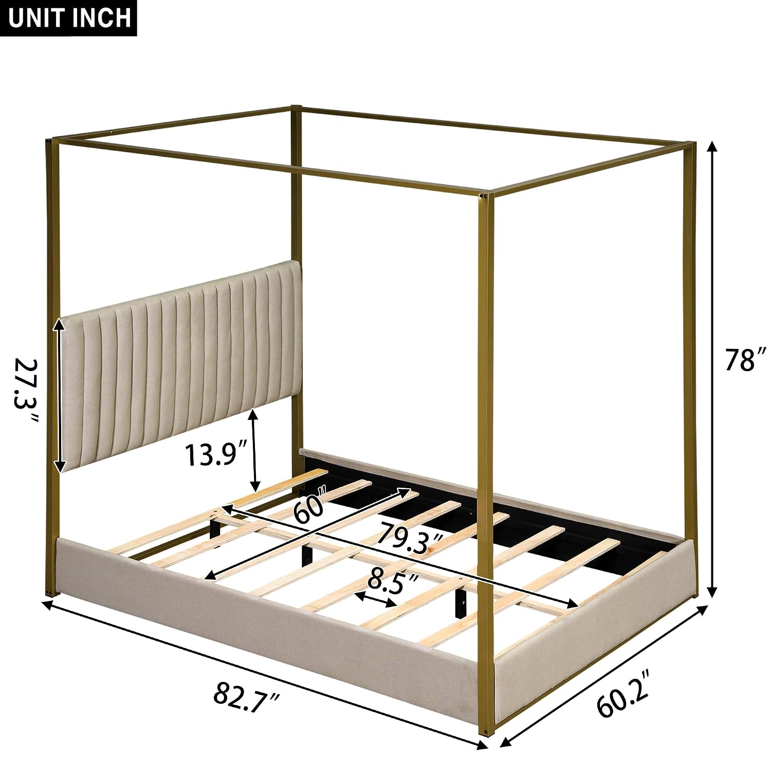 Canopy Bed Frame Metal Queen - Modern 4-Poster Kanopi Yatak, Kraliçe Boy,