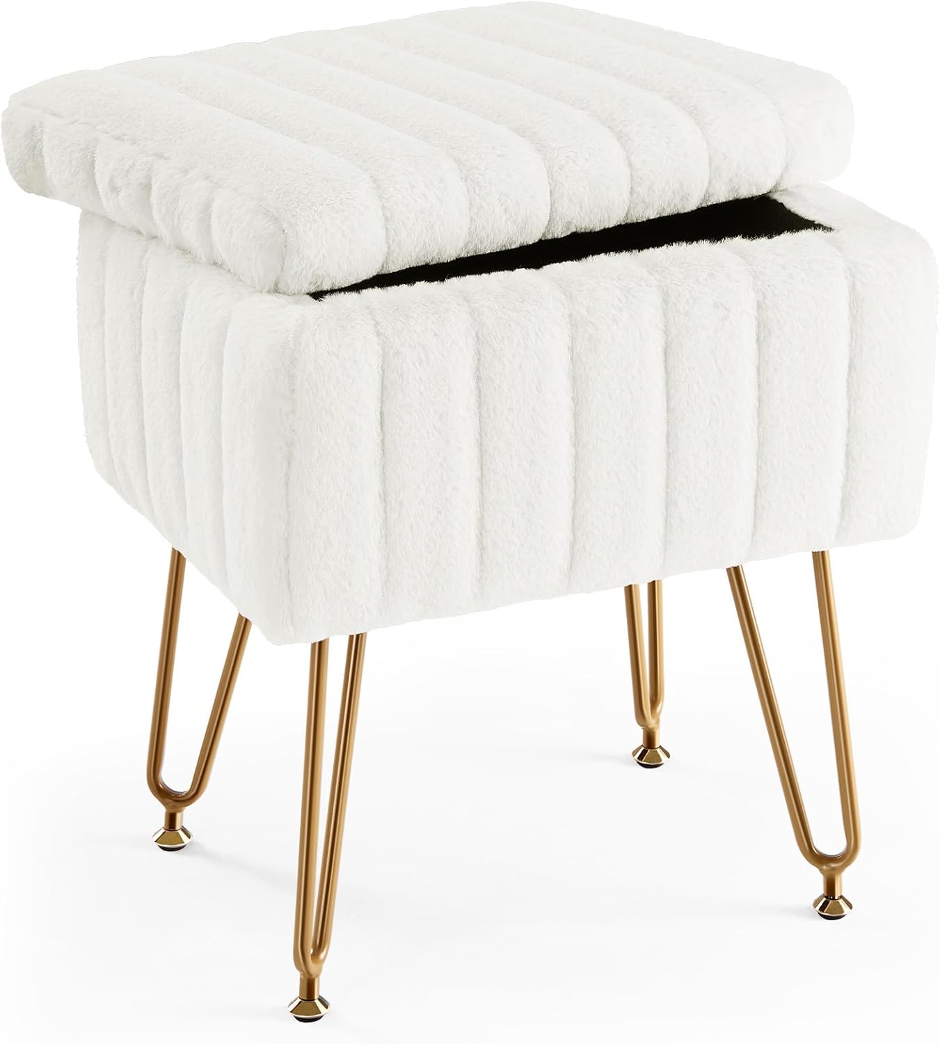 Bedroom Furniture - Beyaz Depolama Alanlı Makyaj Taburesi, Suni