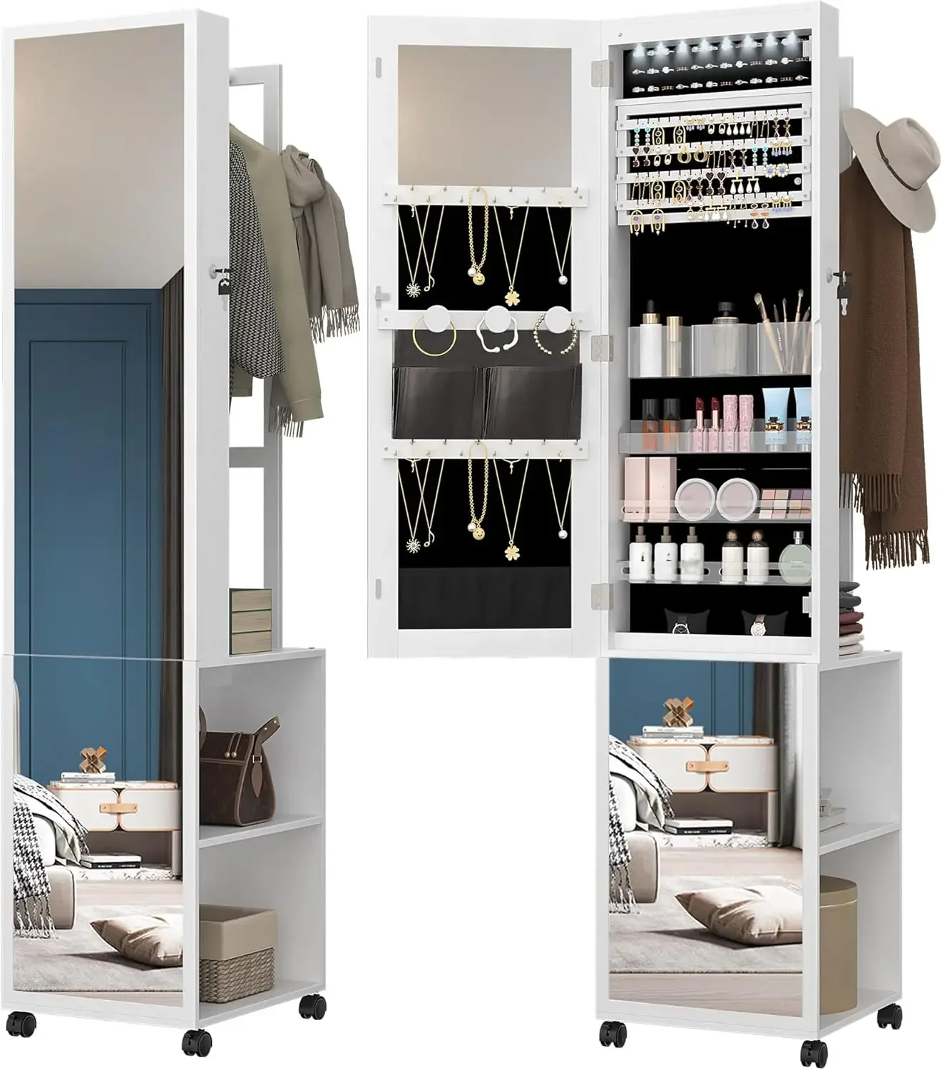 Full Length Mirror Jewelry Armoire - 8 LED'li Mücevher Dolabı, 66,9 inçlik