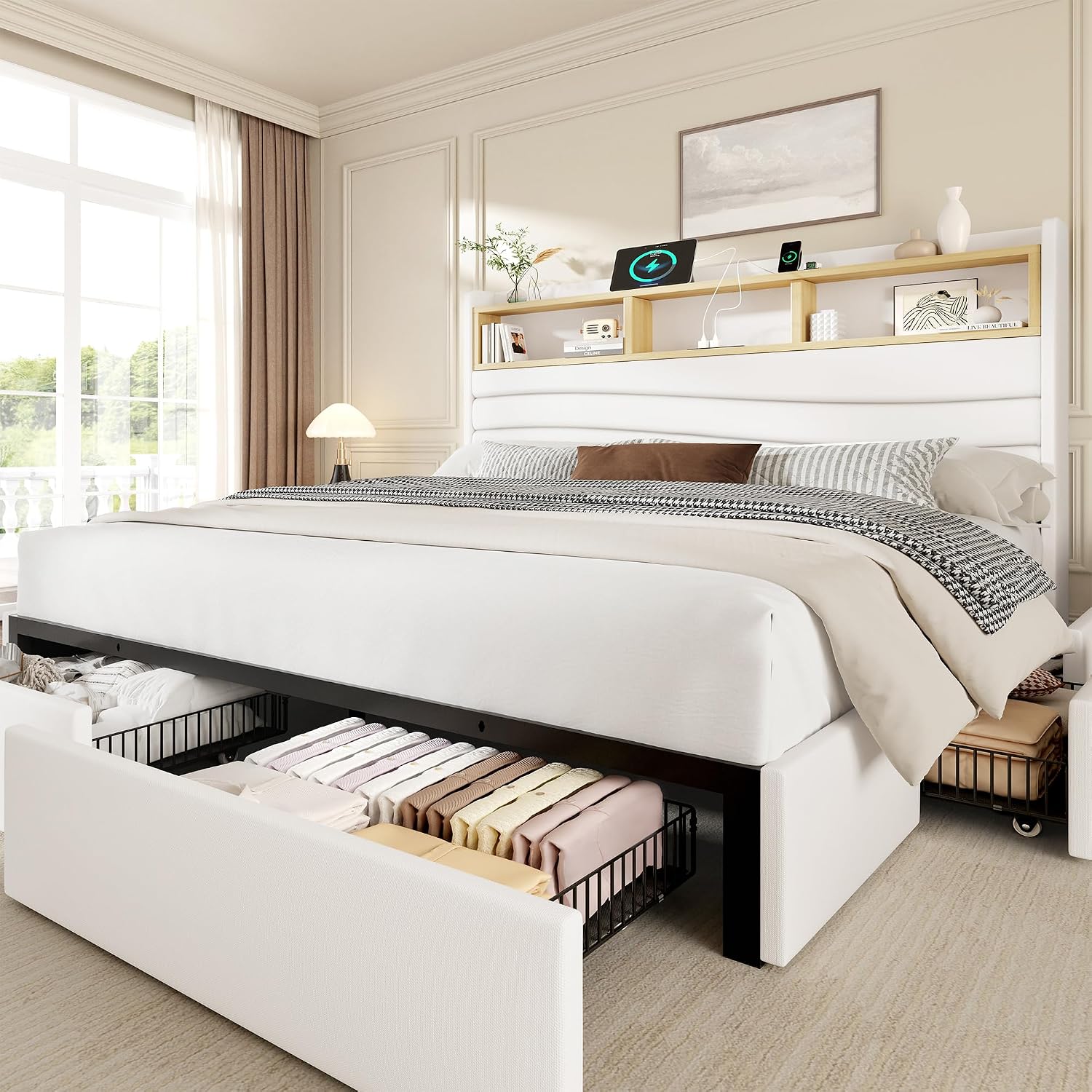 King Size Bed Frame With Storage Drawers - 6 Çekmeceli King Size Karyola, Şarj