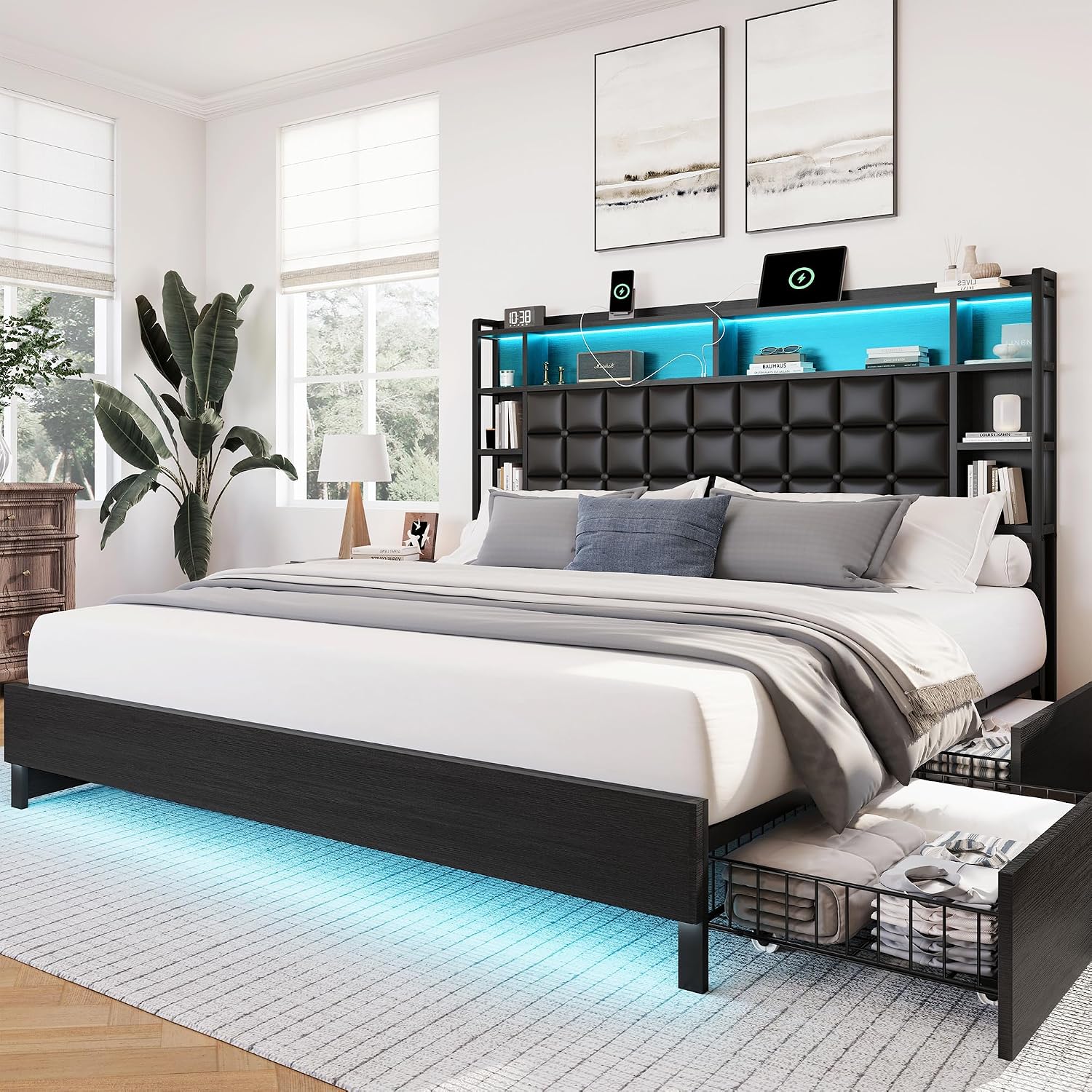 King Size Bed Frame With Storage Drawers - King Size Ahşap Yatak Çerçevesi, Depolama
