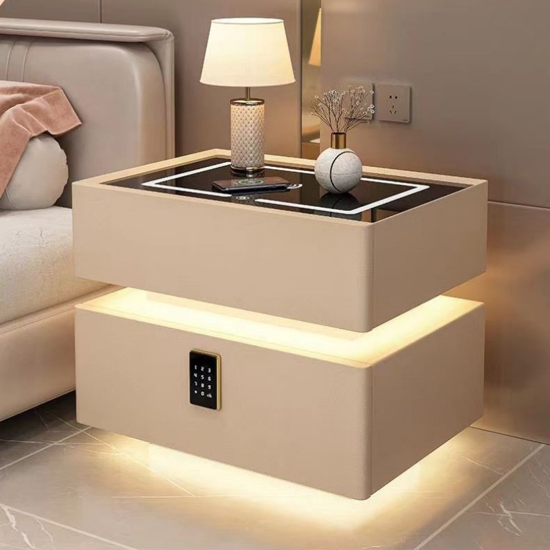 Solid Wood Nightstand 2 Drawers - Modern Stil Masif Ahşap Komidin Kablosuz