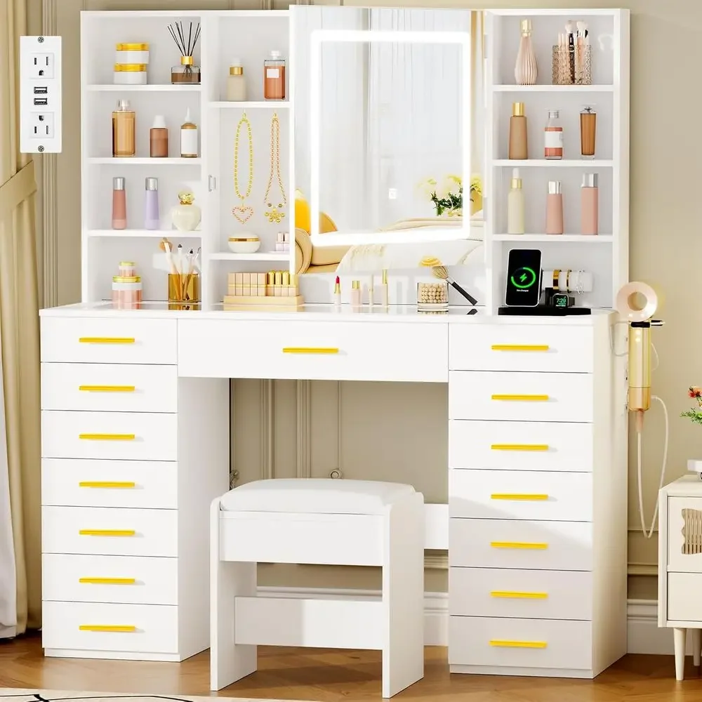 Dressing Table Vanity With Lighted Mirror - LED Işıklı Aynalı Makyaj Masası, Cam