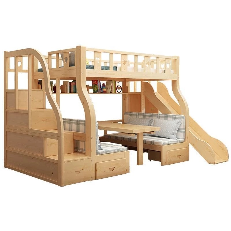 Bunk Bed With Stairs And Slide - Çok Fonksiyonlu Ranza Ahşap Depolama Çekmeceli