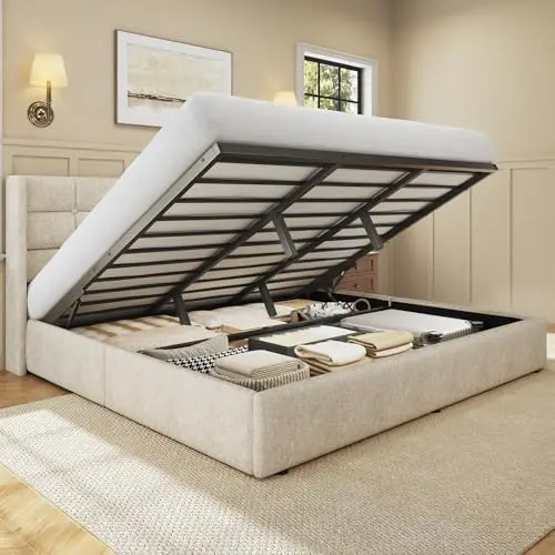 Gas Lift Storage Bed Hydraulic - King Boyutlu Kaldırılabilir Depolama Yatak Çerçevesi,