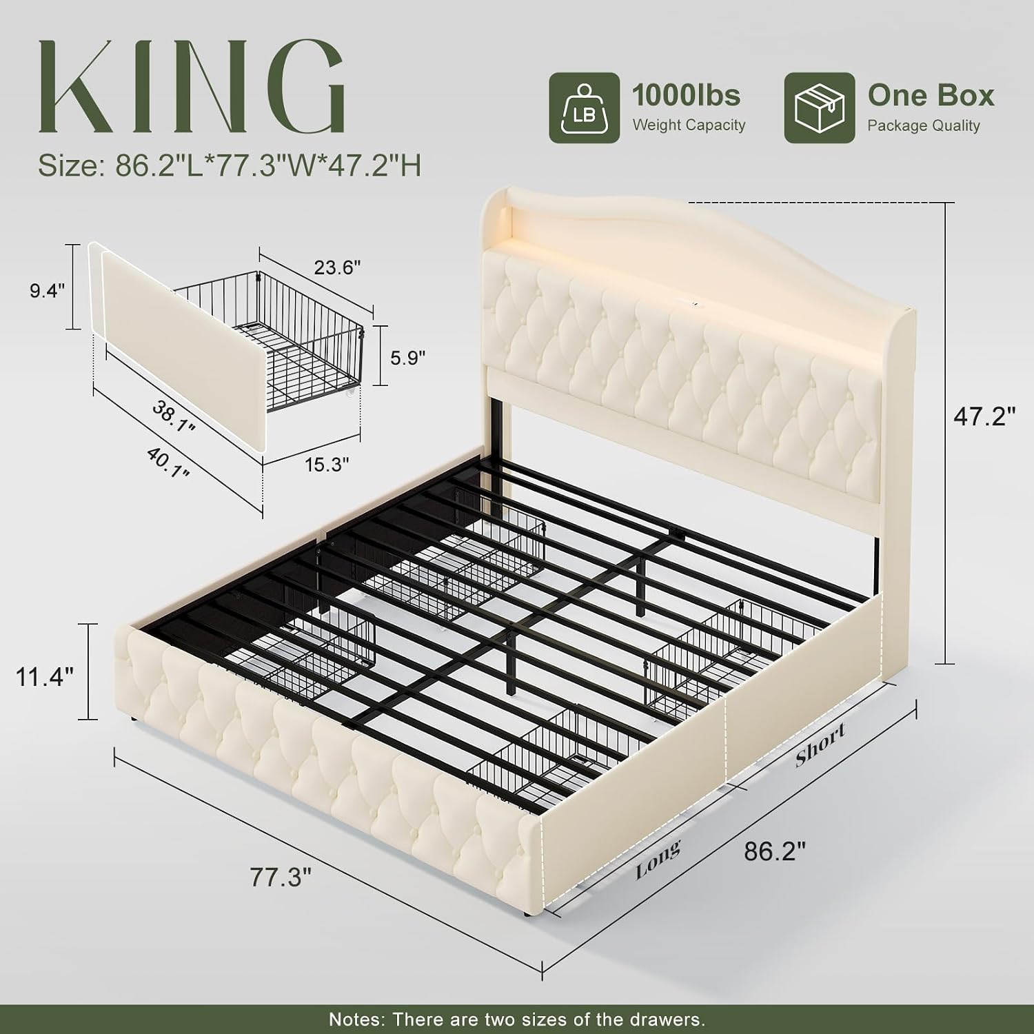King Size Bed Frame With Storage Drawers - King Size Platform Yatak Çerçevesi, 4