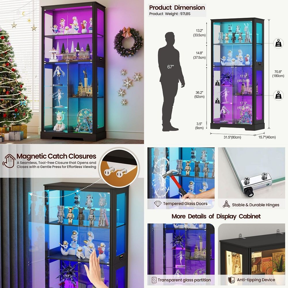 Storage - Işıklı Köşe Vitrin Dolabı, Temperli Cam