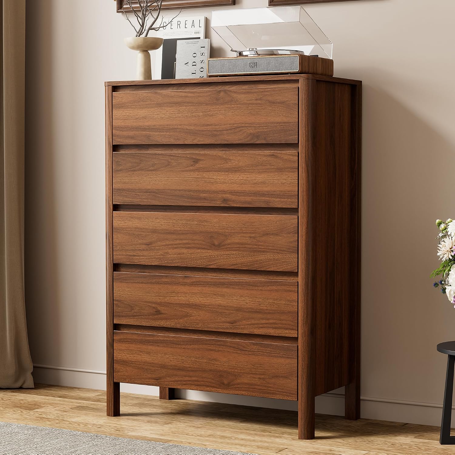 Bedroom Furniture - Beş Çekmeceli Ahşap Depolama Dolabı Dikey