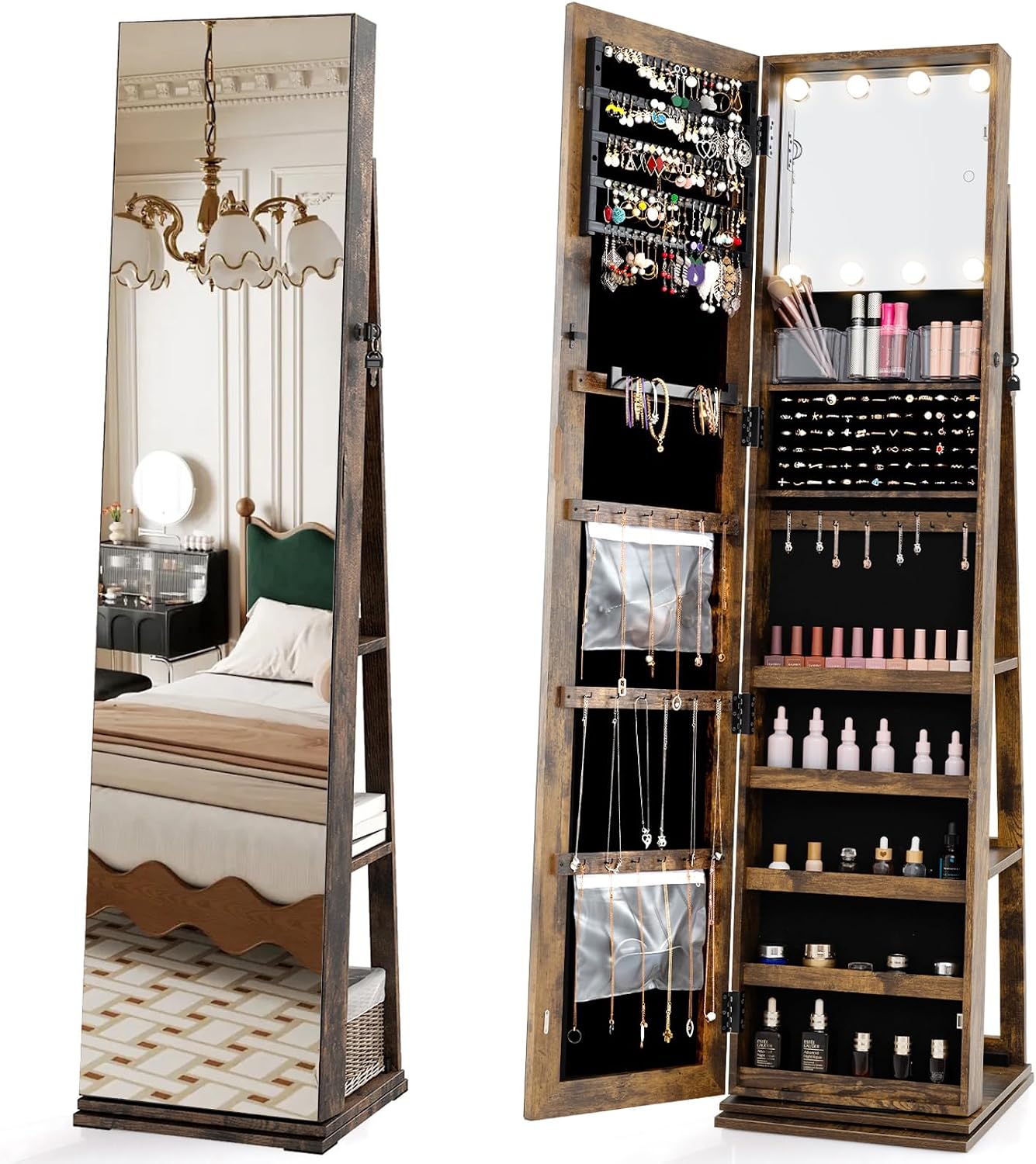 Full Length Mirror Jewelry Armoire - Döner Takı Dolabı Boy Aynası Işıklı