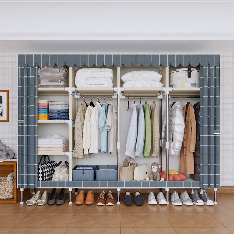 Wardrobe Closet Portable Fabric Cover - Moda Baskılı Portatif Gardırop, Çelik Çerçeveli,