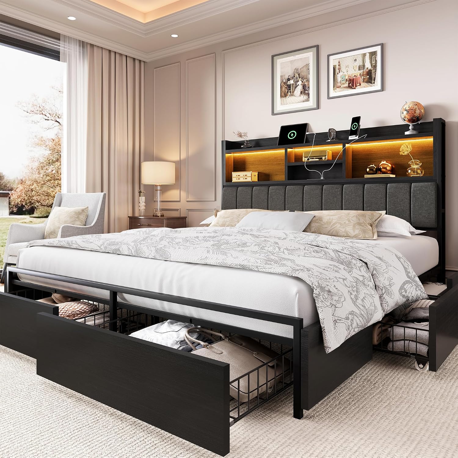 King Size Bed Frame With Storage Drawers - 6 Çekmeceli Kral Boy Yatak Çerçevesi,