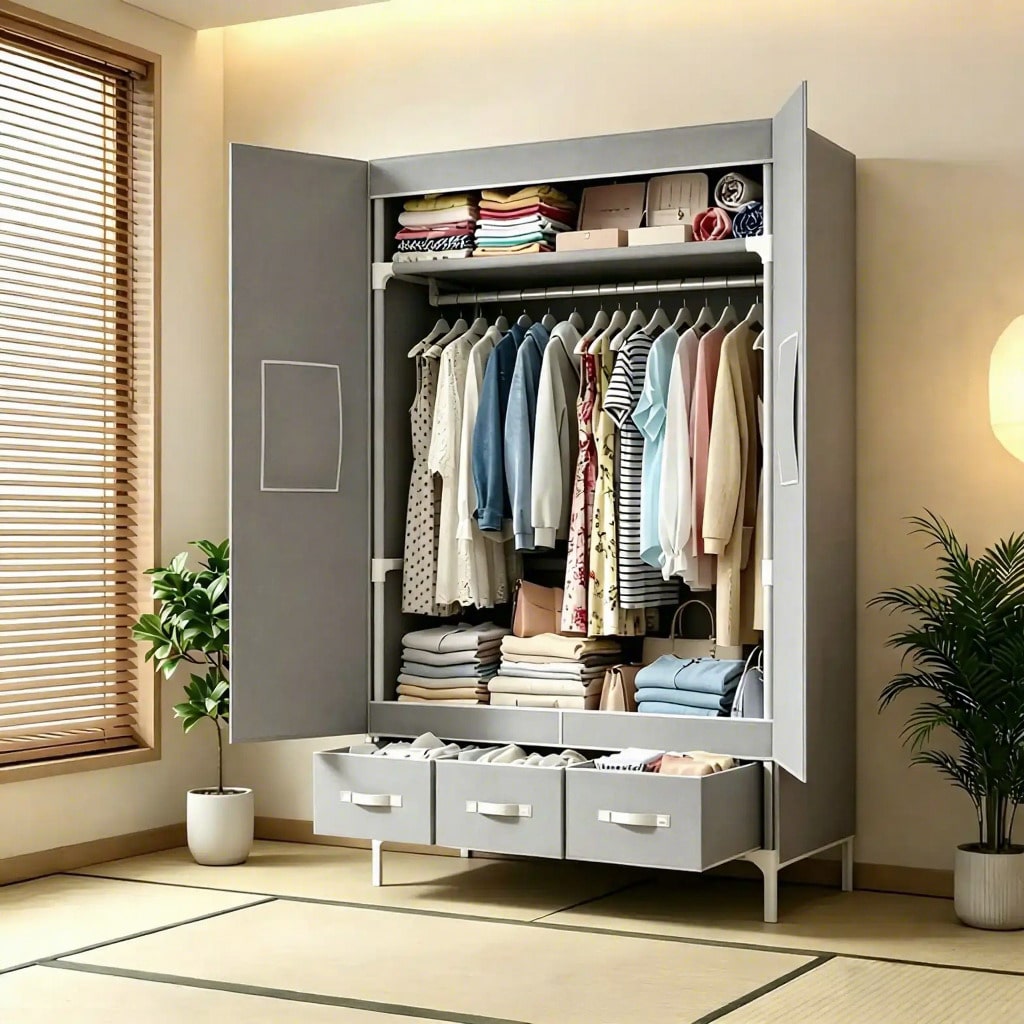 Wardrobe Closet Portable Fabric Cover - Portatif Dolap, 57.48 İnç Boyutunda, 3