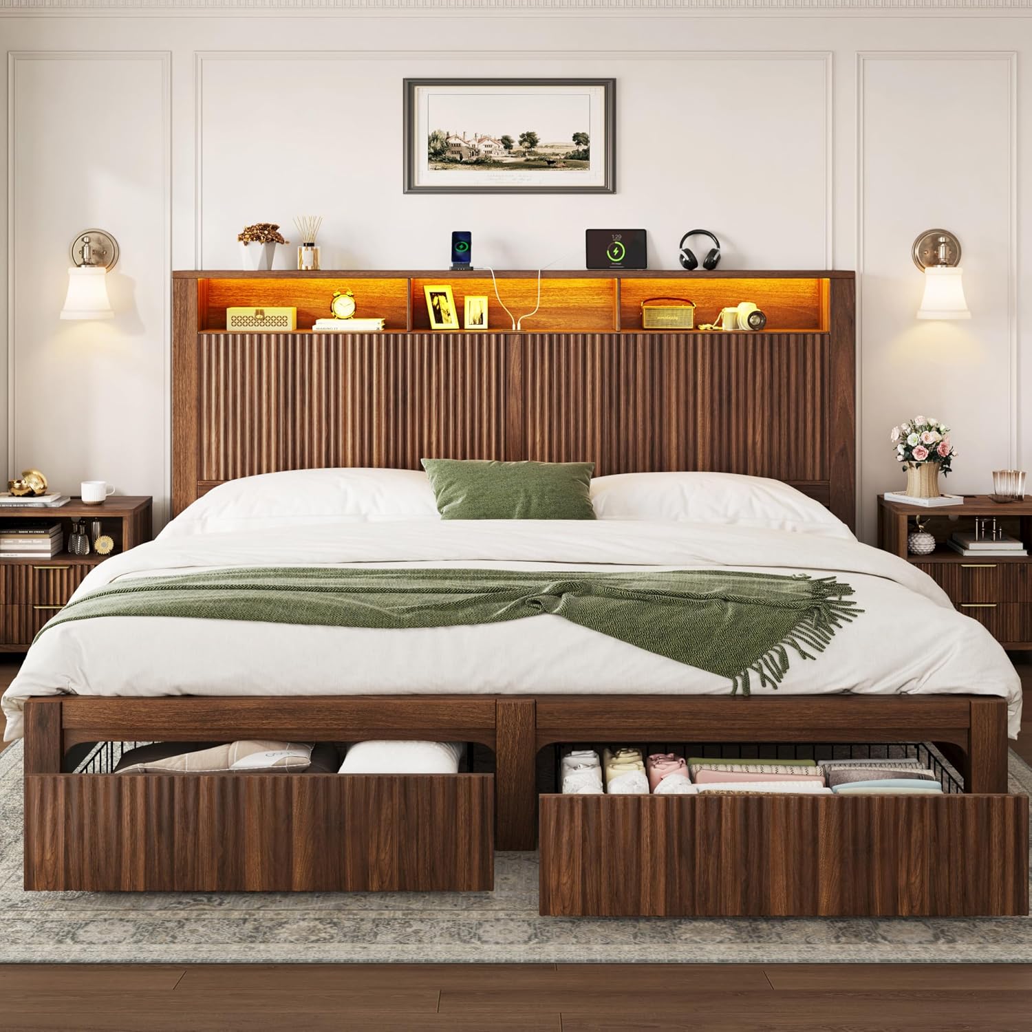 King Size Bed Frame With Storage Drawers - King Size Yatak Çerçevesi ve Başlık