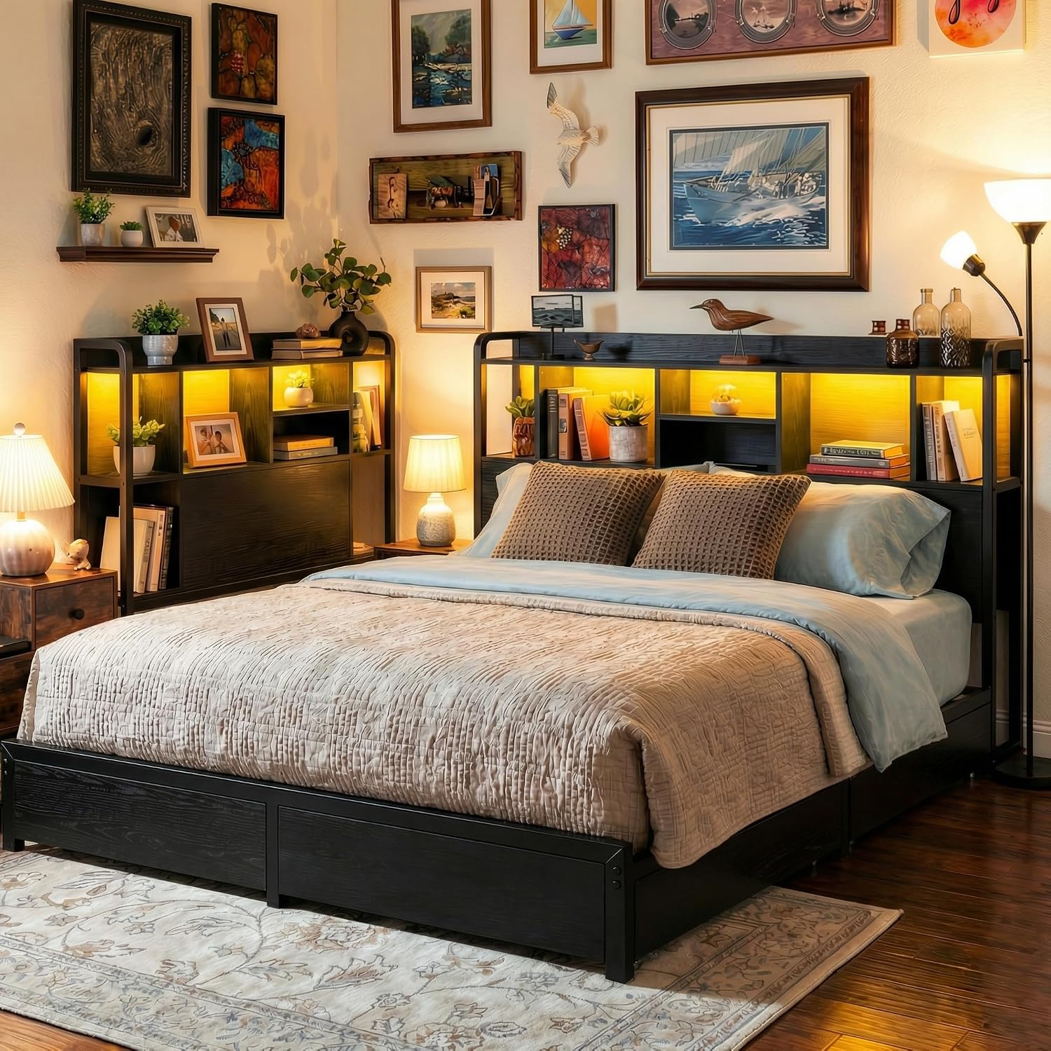 King Size Bed Frame With Storage Drawers - King Size Yatak Çerçevesi, Depolama Alanlı