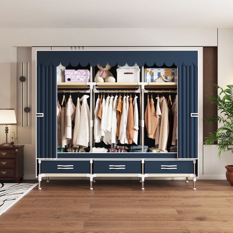 Wardrobe Closet Portable Fabric Cover - 65 İnç Kumaş Dolap, Çekmeceli, Büyük