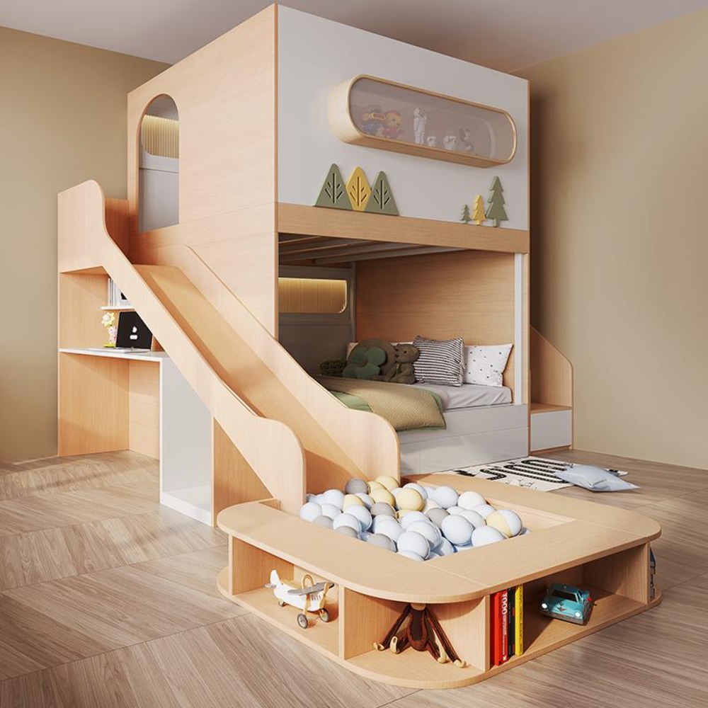 Bunk Bed With Stairs And Slide - Uzay Kapsülü Tırmanma Çıtalı Yatak, Kaydıraklı