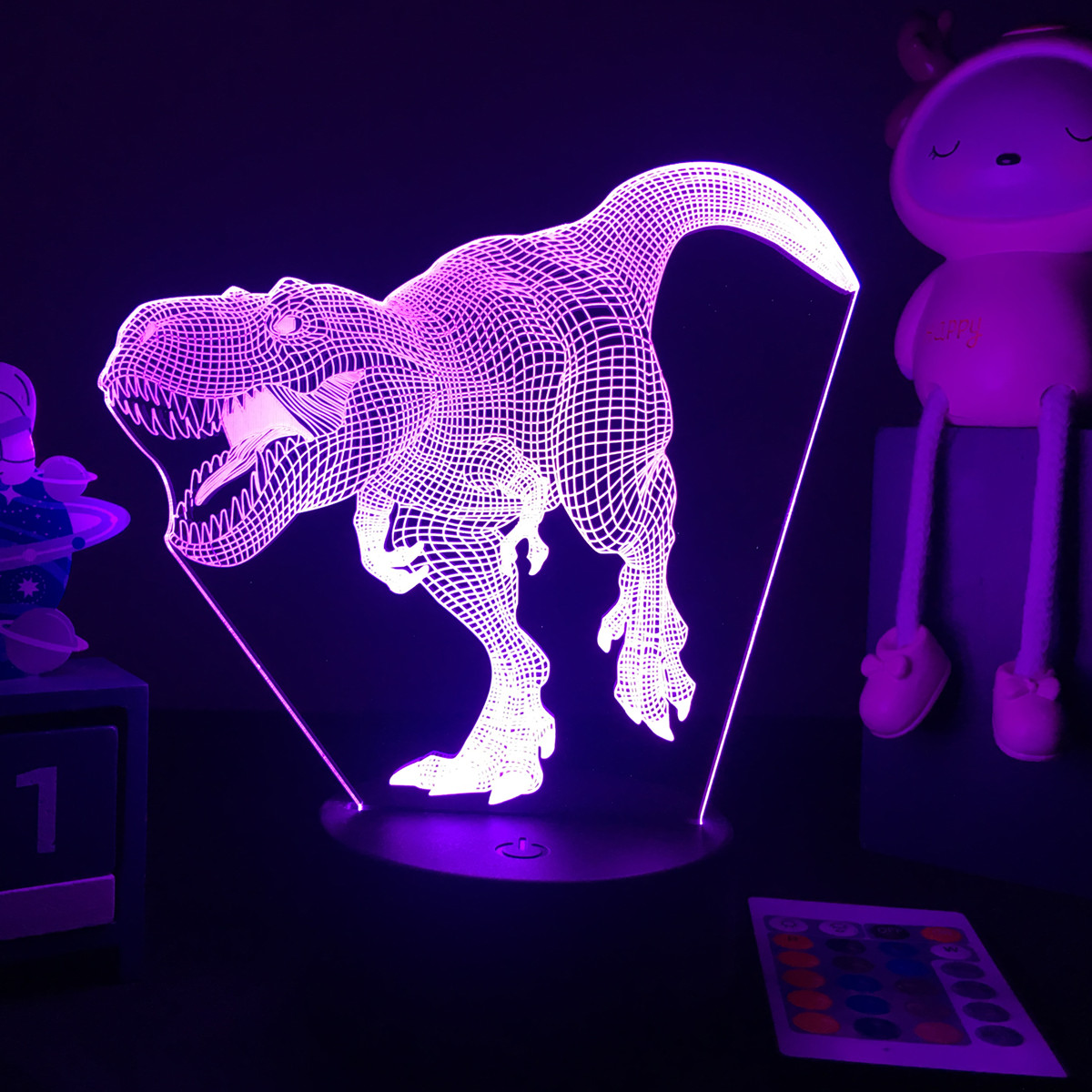 Floating Nightstand With Led Light - Çocuklar için 3D LED dinozor gece