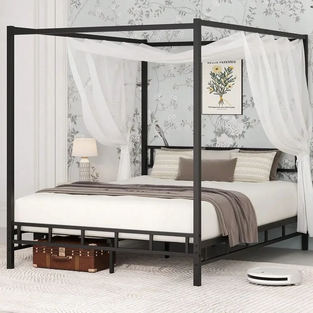 Canopy Bed Frame Metal Queen - Metal Çerçeveli Karyola, Metal Çıtalı Destekli