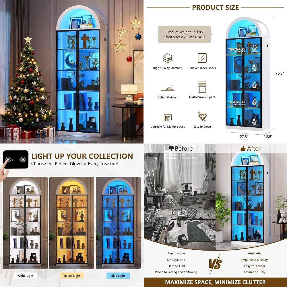 Storage - Kapaklı ve Ayarlanabilir Raflı Vitrin, LED