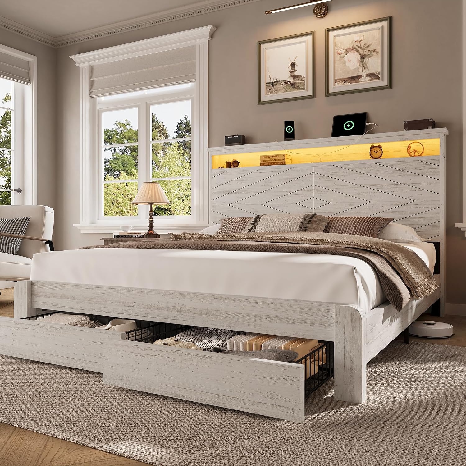 King Size Bed Frame With Storage Drawers - Başlıklı King Size Ahşap Platform Yatak