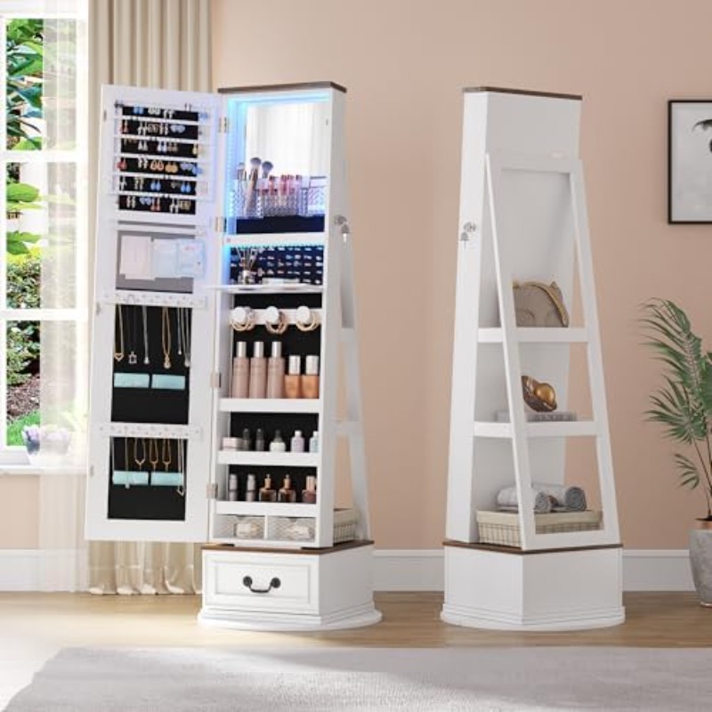 Full Length Mirror Jewelry Armoire - 360 ° Döner Mücevher Dolabı ve