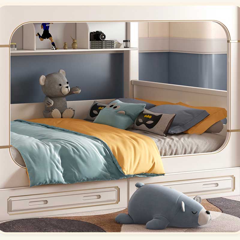 Bunk Bed With Stairs And Slide - Modern Ev Beyaz Erkek Kız Çocuk