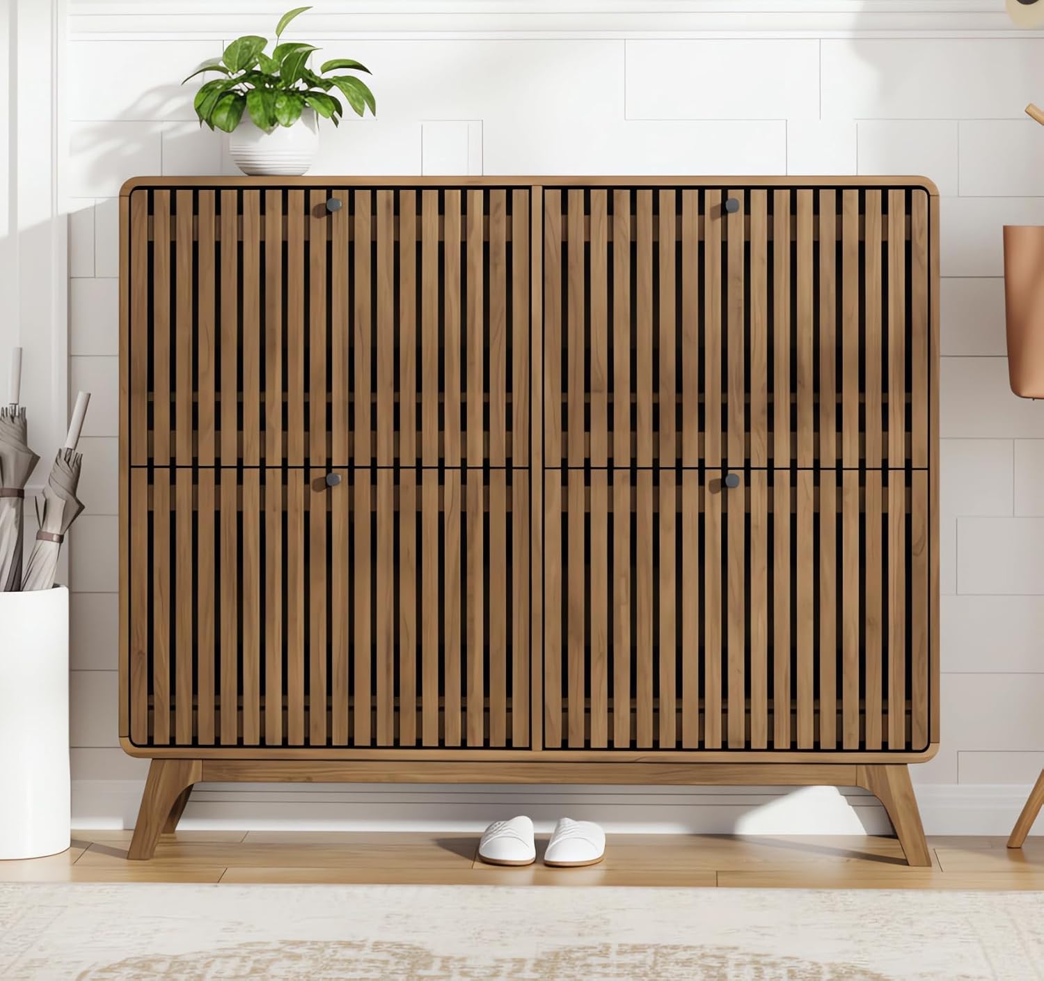 Shoe Rack Cabinet Narrow Entryway - # 4 Çekmeceli Büyük Bambu Ayakkabılık,