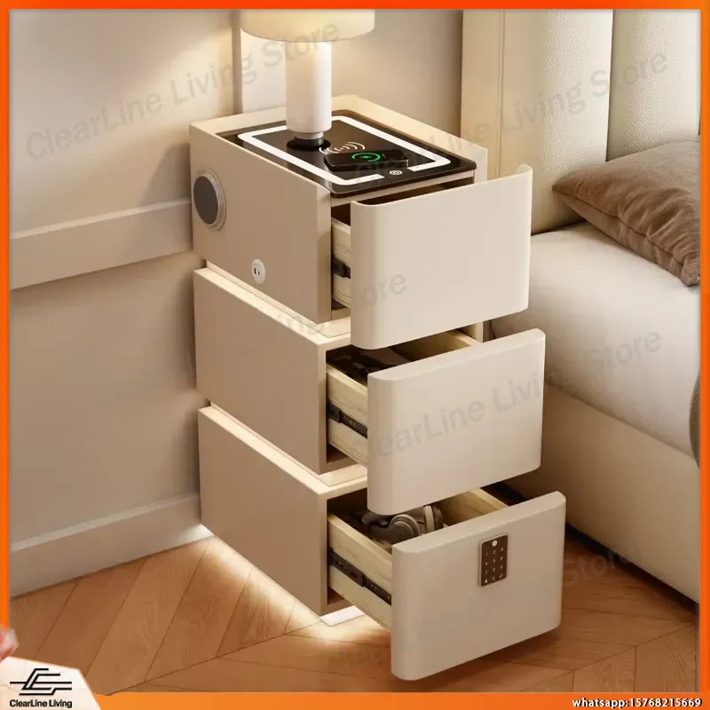 Floating Nightstand With Led Light - Ultra Dar Yüzer Komodin 3 Katlı