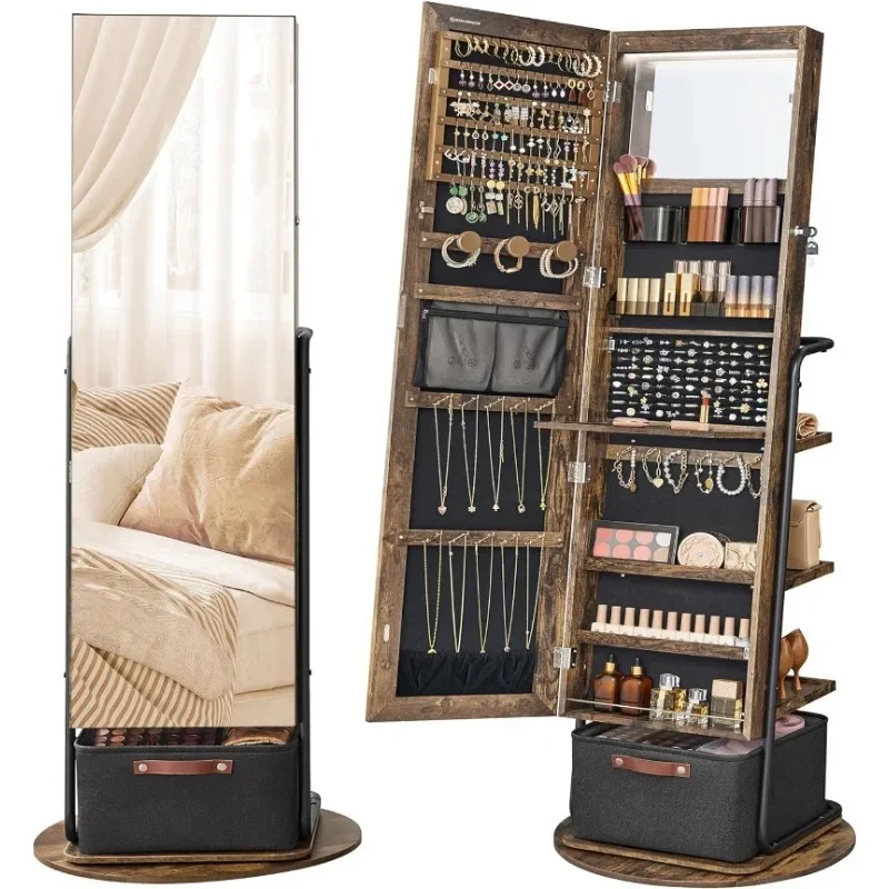 Full Length Mirror Jewelry Armoire - 360 ° Işıklı Döner Aynalı Mücevher