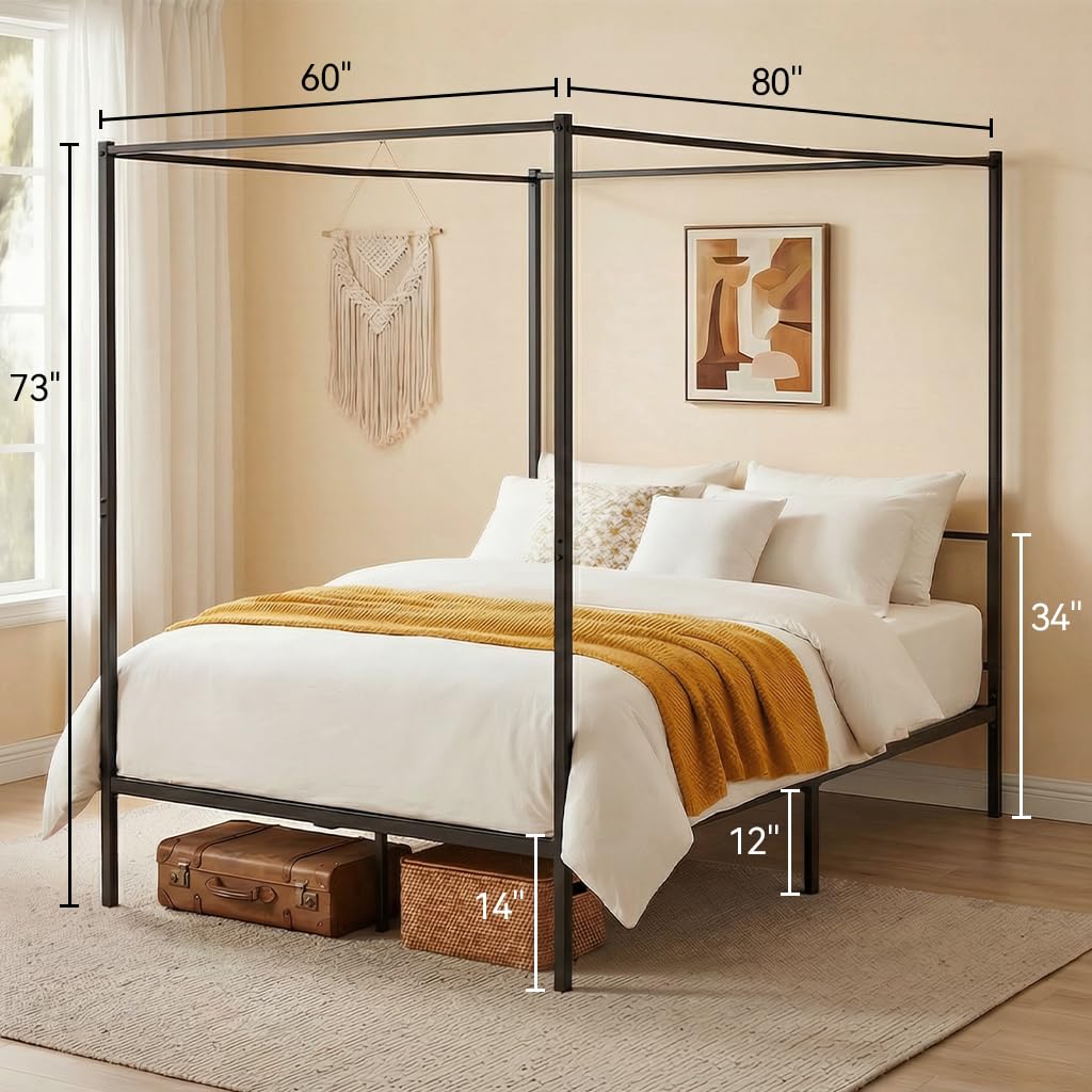 Hareketli Şarj İstasyonlu Kral - Canopy Bed Frame Metal Queen incelemesi ve fiyatı