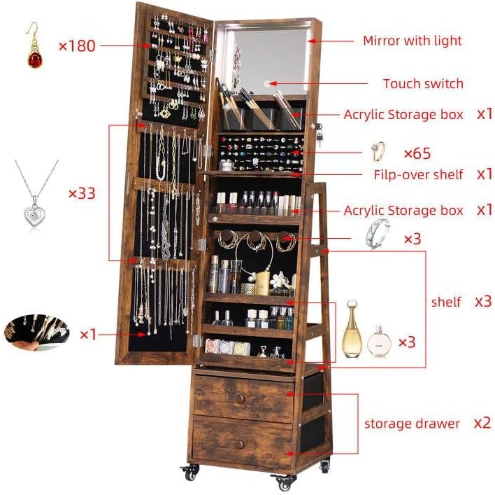 Döner Mücevher Dolabı, Makyaj  - Full Length Mirror Jewelry Armoire incelemesi ve fiyatı