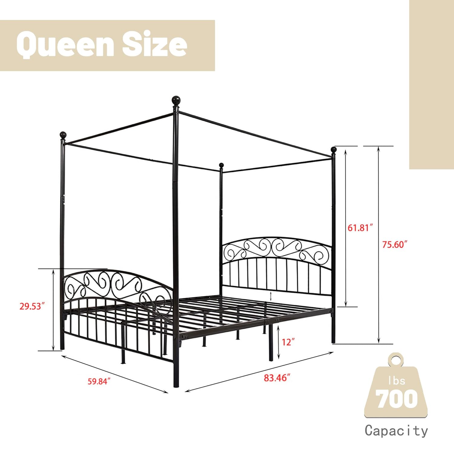 Kraliçe Boy Metal Çerçeveli Ka - Canopy Bed Frame Metal Queen incelemesi ve fiyatı