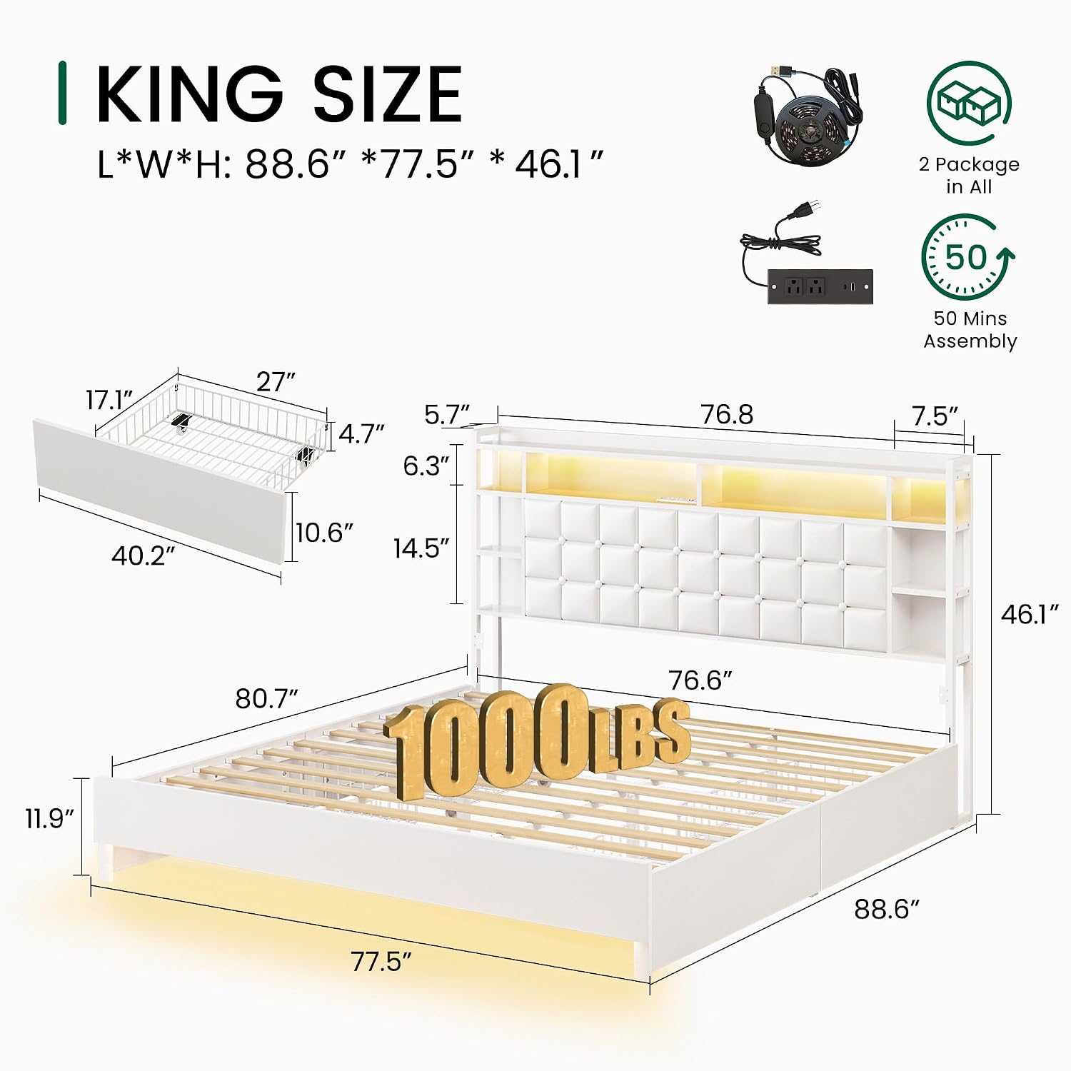 King Boy Ahşap Yatak Çerçevesi - King Size Bed Frame With Storage Drawers incelemesi ve fiyatı