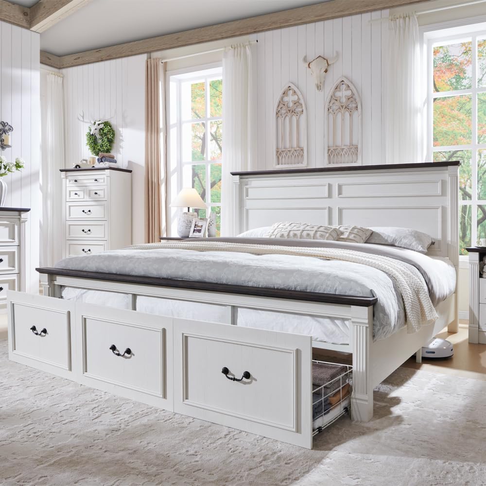 Çiftlik Evi Tarzı King Size Ya - King Size Bed Frame With Storage Drawers incelemesi ve fiyatı