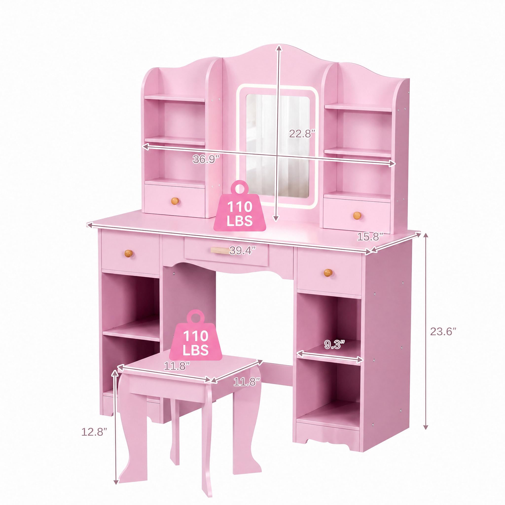 3 Renkli Işıklı Çocuk Makyaj M - Dressing Table Vanity With Lighted Mirror incelemesi ve fiyatı