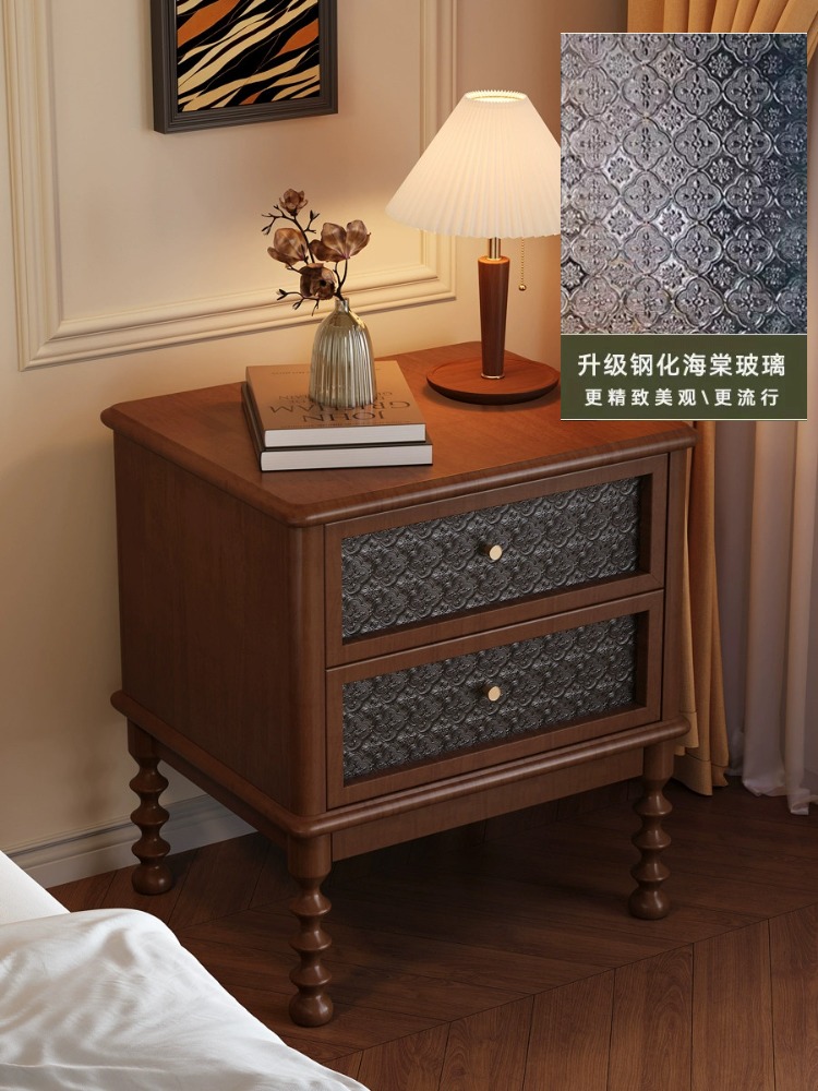 Vintage Komodinler Baskılı Cam - Solid Wood Nightstand 2 Drawers incelemesi ve fiyatı