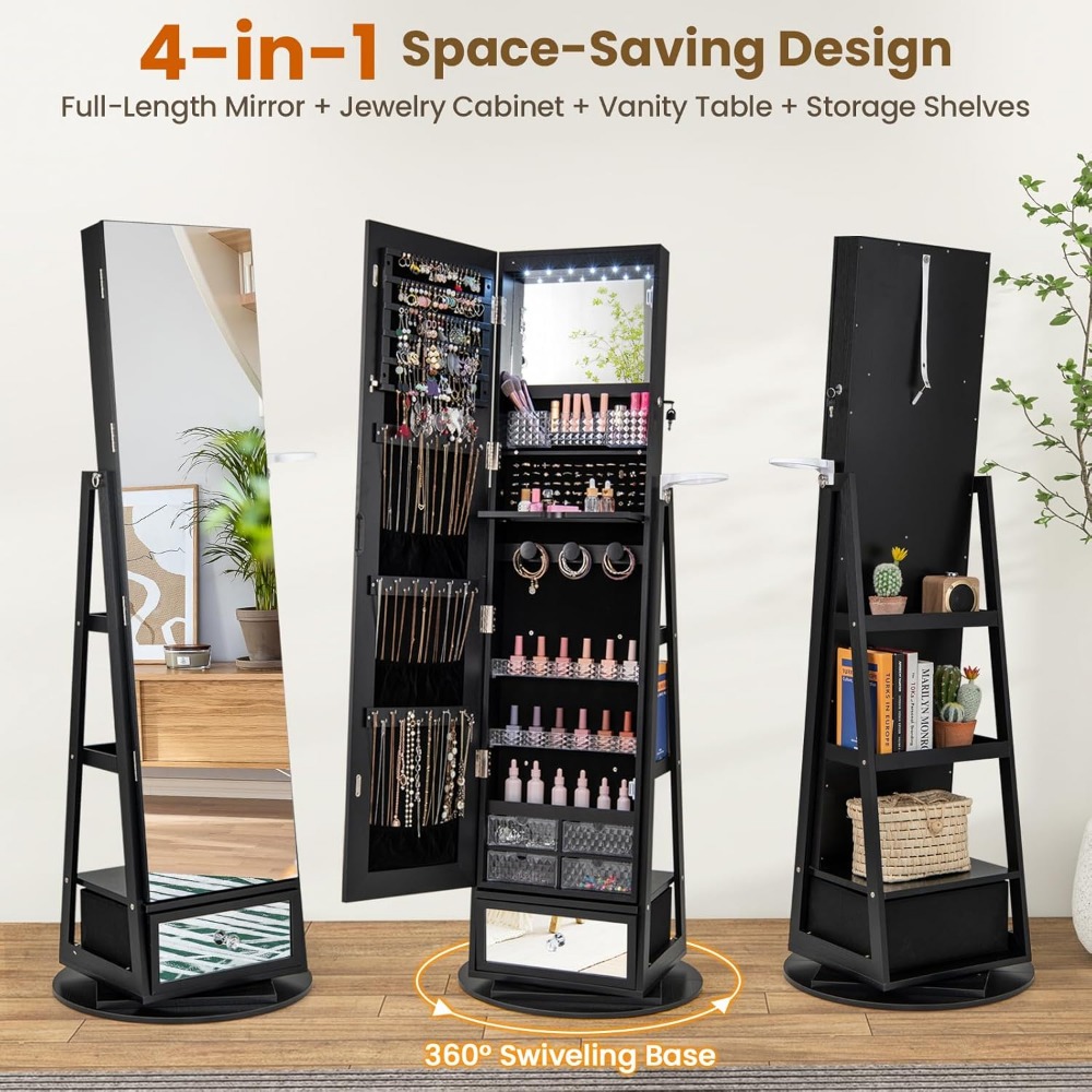360 °   Döner Mücevher Dolabı  - Full Length Mirror Jewelry Armoire incelemesi ve fiyatı