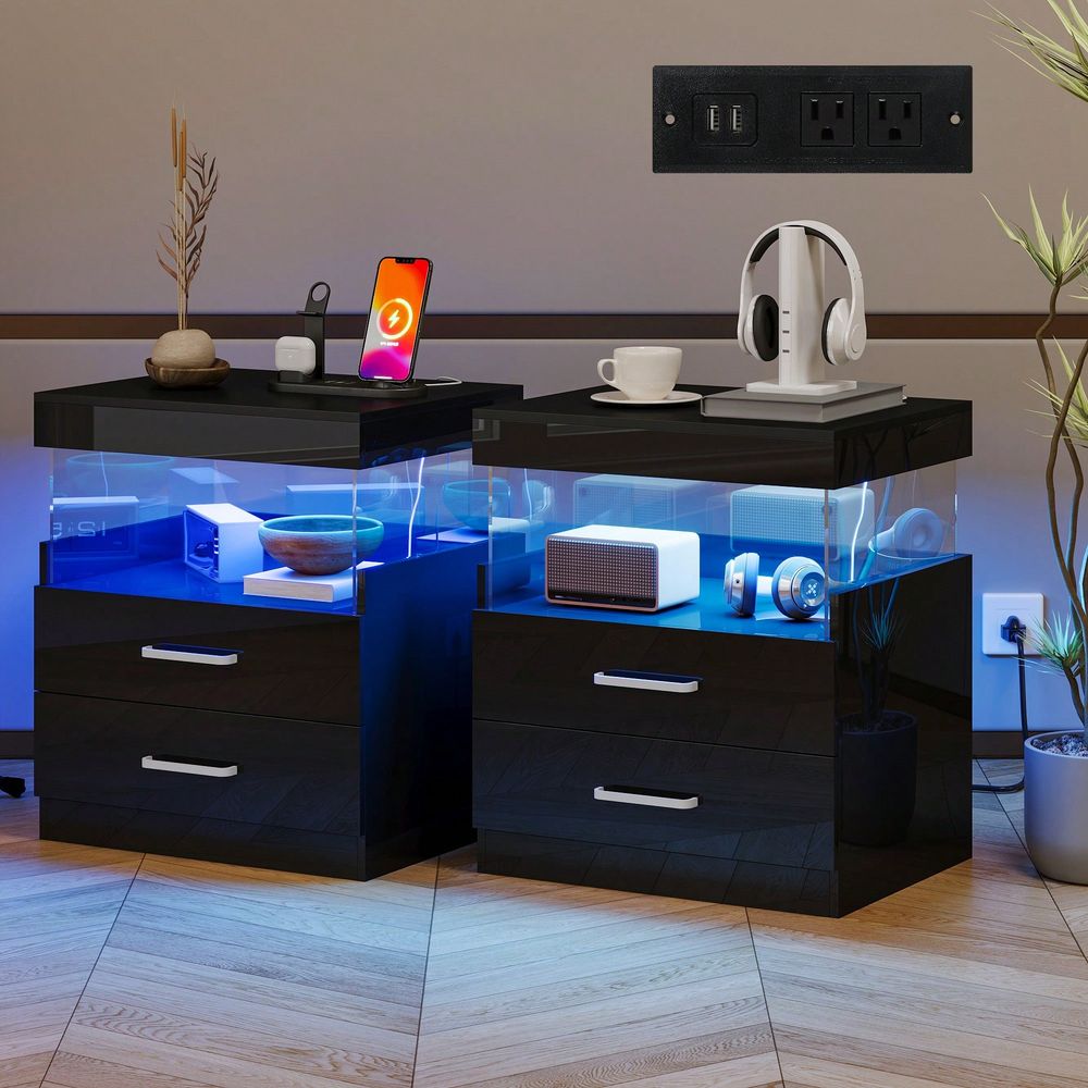 Şarj İstasyonlu Siyah LED Sehp - Floating Nightstand With Led Light incelemesi ve fiyatı