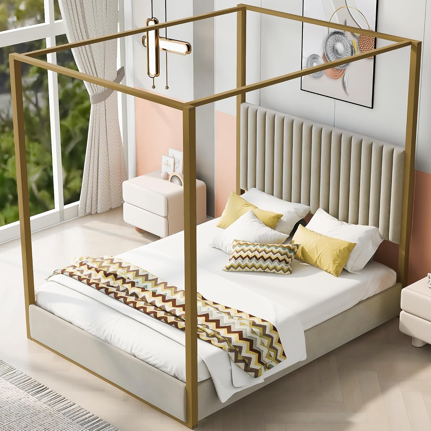 Modern 4-Poster Kanopi Yatak,  - Canopy Bed Frame Metal Queen incelemesi ve fiyatı