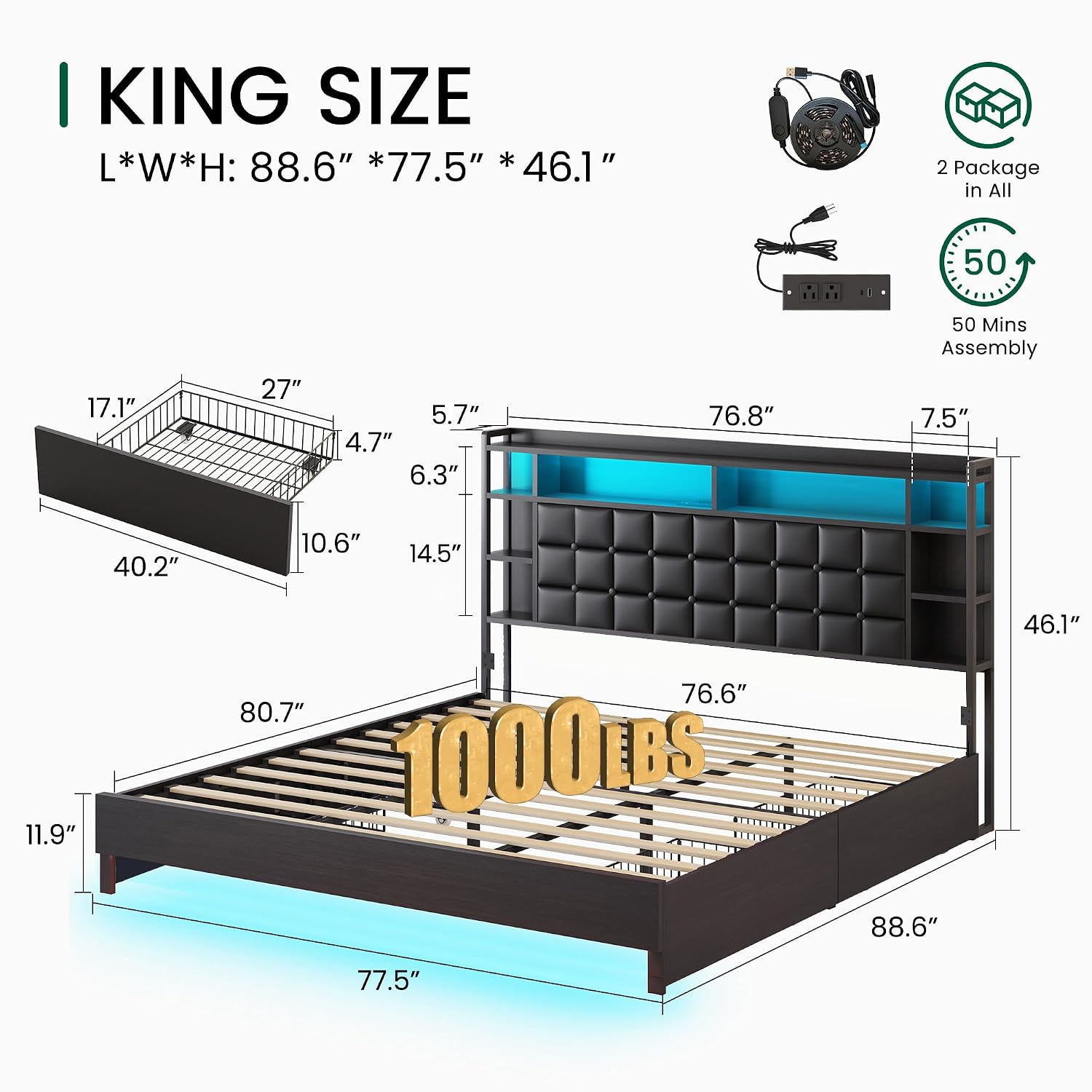 King Size Ahşap Yatak Çerçeves - King Size Bed Frame With Storage Drawers incelemesi ve fiyatı